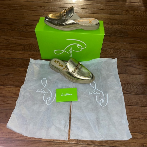 Sam Edelman Kira Bit Mules Amber Gold Leather Women’s 5.5 Gold tone Hardware - Picture 12 of 14